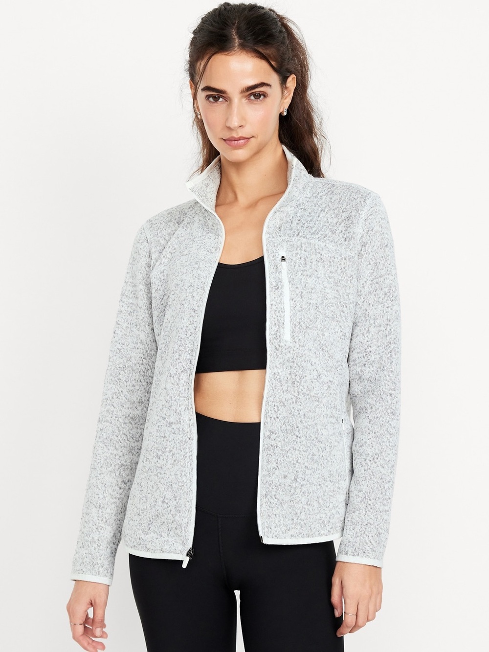 Old Navy Sweater Fleece Zip Jacket, Gray Marl, XXL